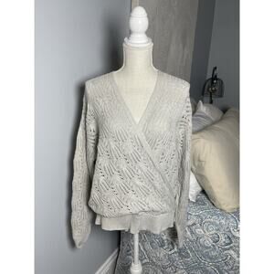 Lovestitch Knit Wrap Sweater L Gray Open Weave Boho Textured Cozy Balletcore